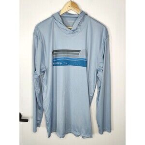 Simms Hoodie Mens XL Blue Pullover Fishing Performance UPF Sun Logo
